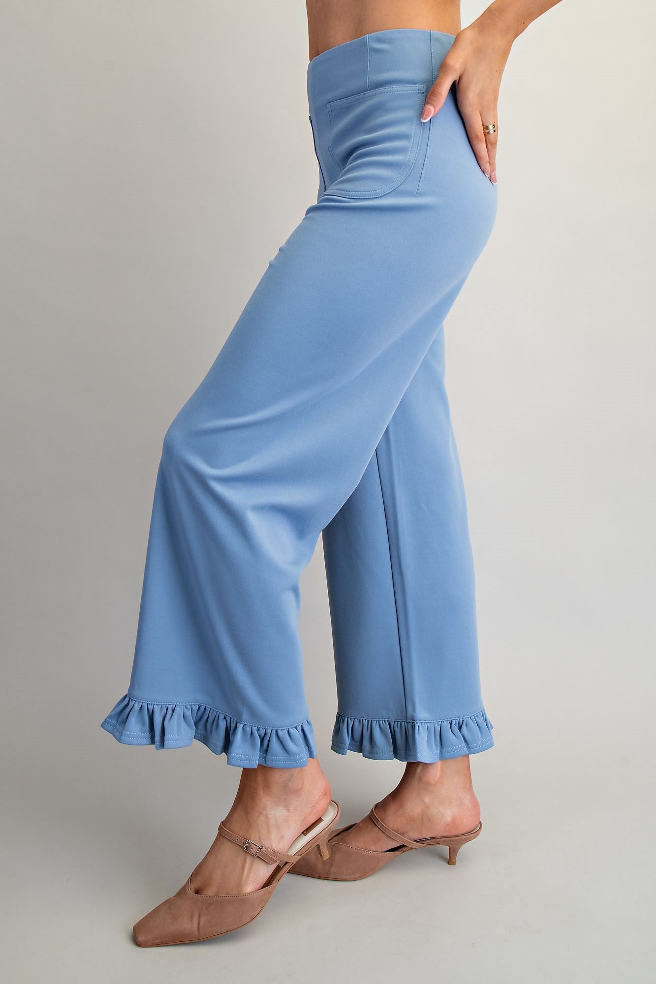 PK14599 Straight Leg Ruffled Hem Pants