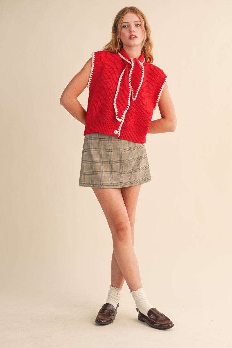 MSW11059 Tie Neck Sweater Vest