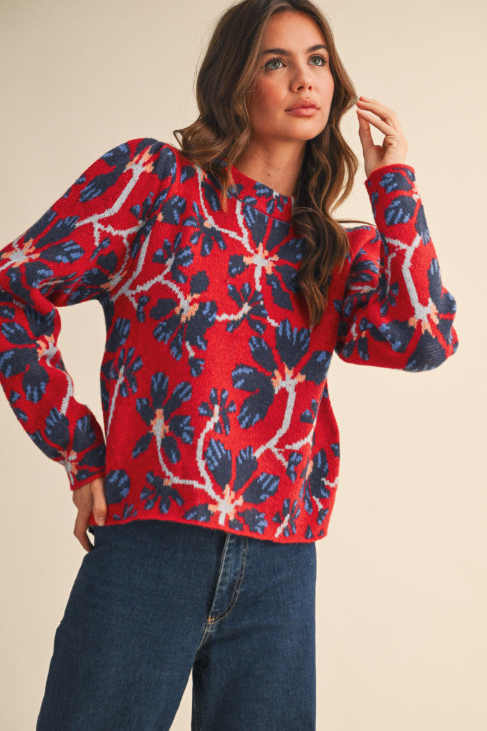 MSW11101 Floral Mock Neck Sweater