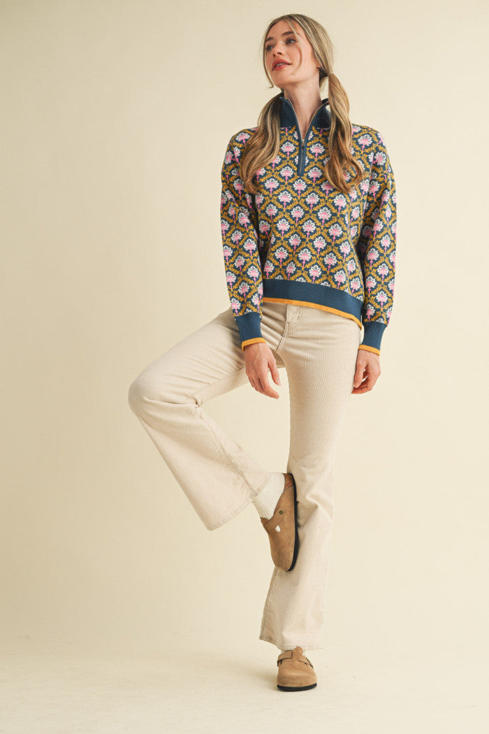 MSW10829 Floral Half Zip Pullover