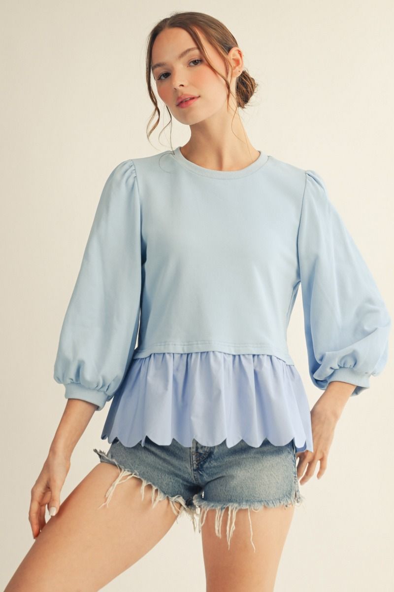 M50243 3/4 Sleeve Peplum Top