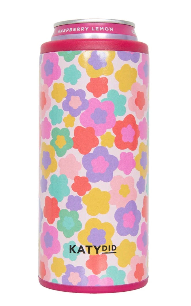 Groovy Multicolored Flowers Slim Can Cooler