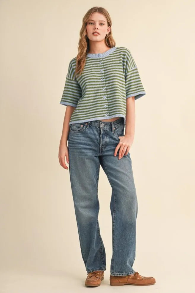 MSW11399 Striped Short Sleeve Sweater