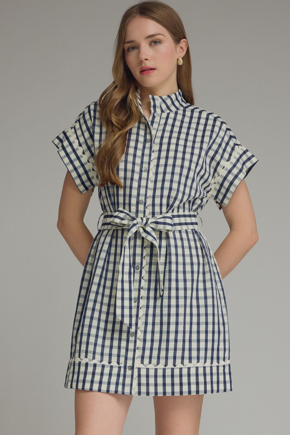 D31665 Gingham Collared Mini Dress
