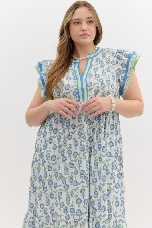 D26475P Curvy Floral Print Midi Dress