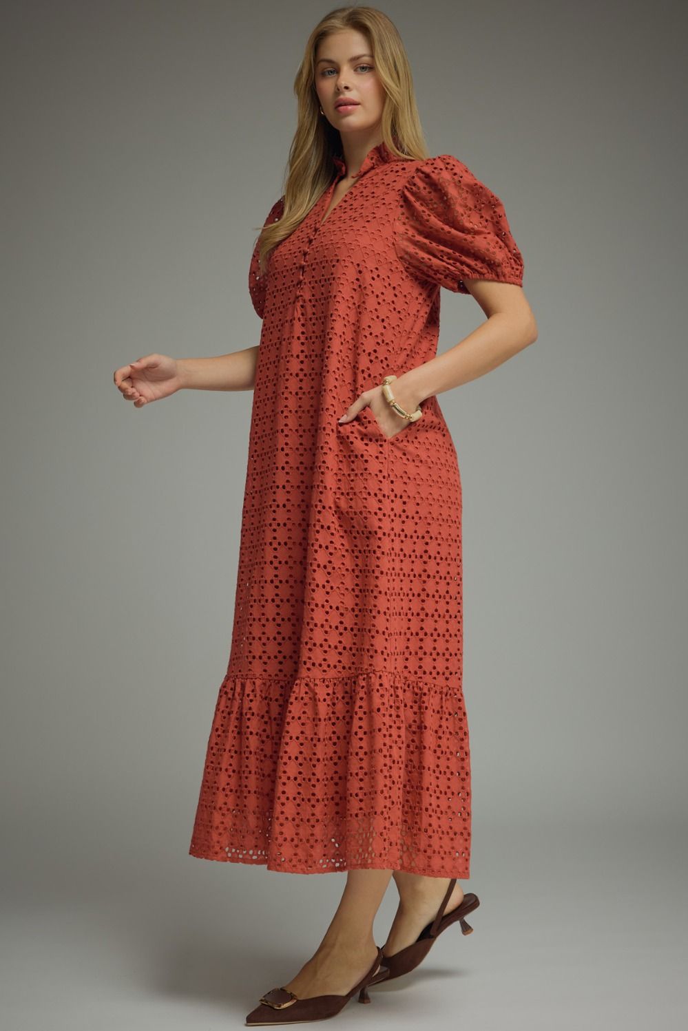 D29377 Eyelet Midi Dress