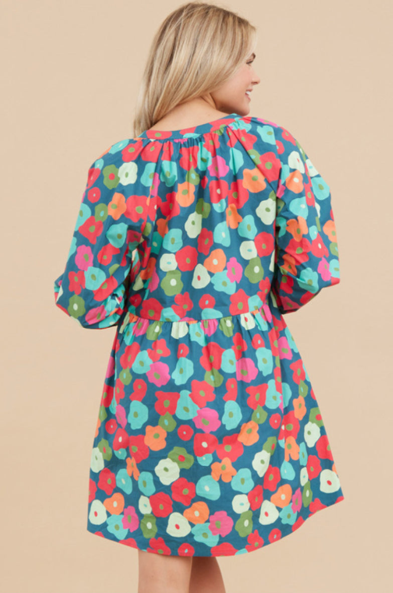 G11011 Flower Print Babydoll Dress