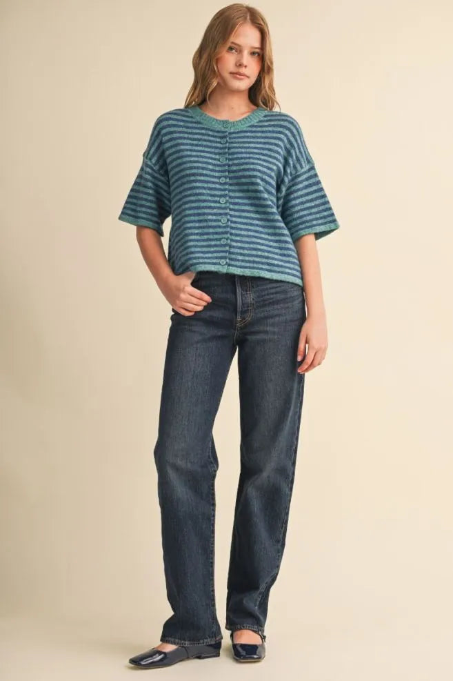 MSW11399 Striped Short Sleeve Sweater