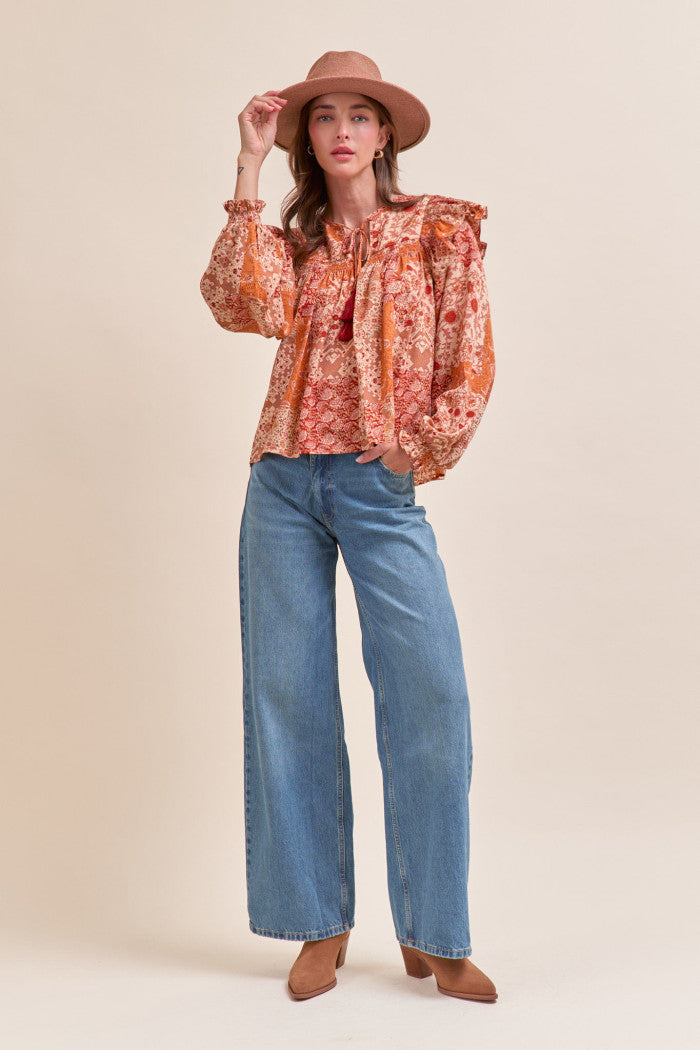 MTP4350 Patchwork Printed Blouse