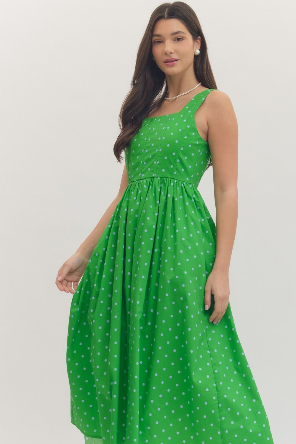 D30561 Sleeveless Polka Dot Midi Dress