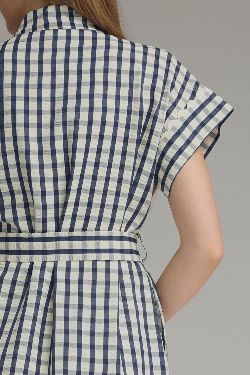D31665 Gingham Collared Mini Dress