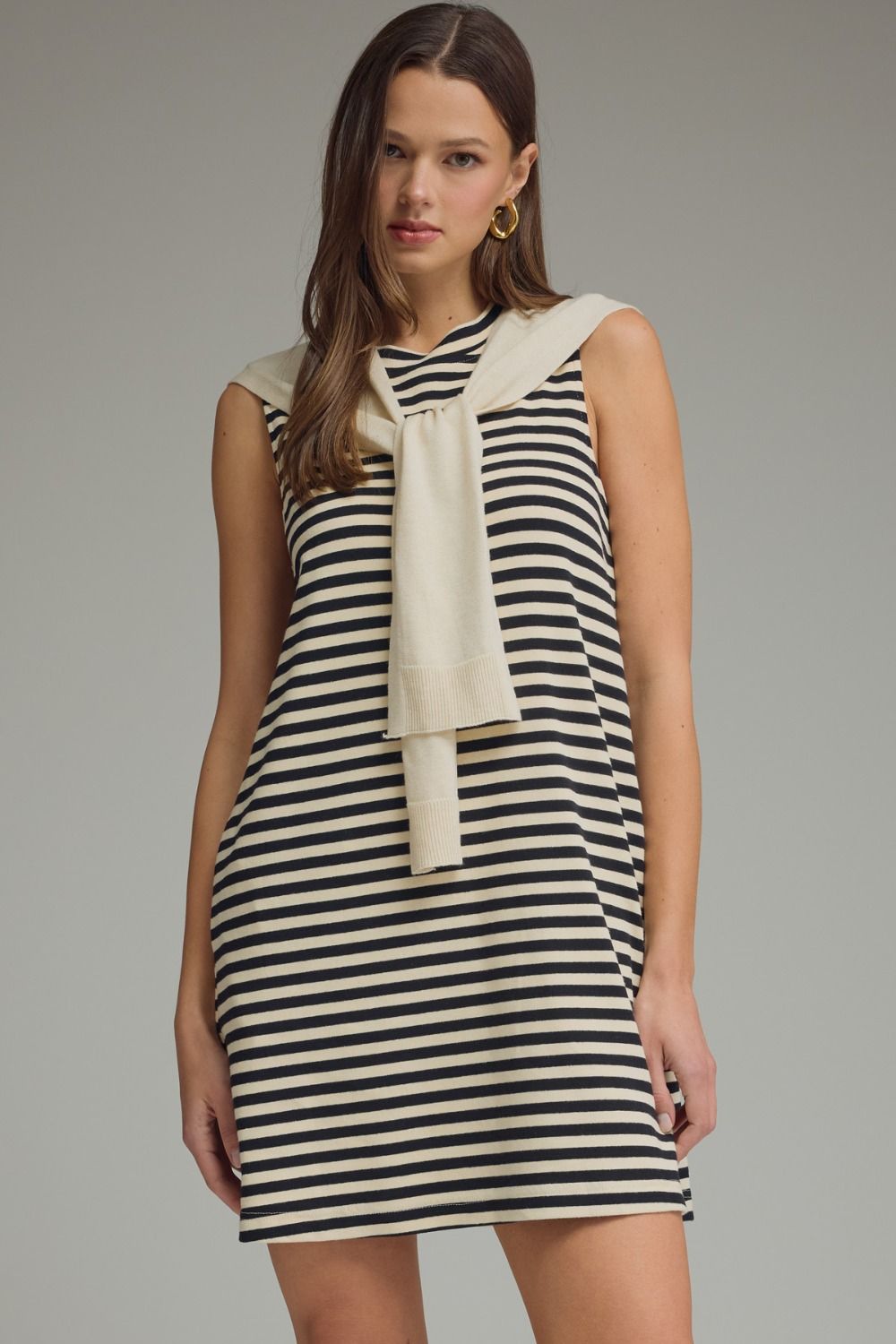 D32703 Sweater Overlay Detail Mini Dress