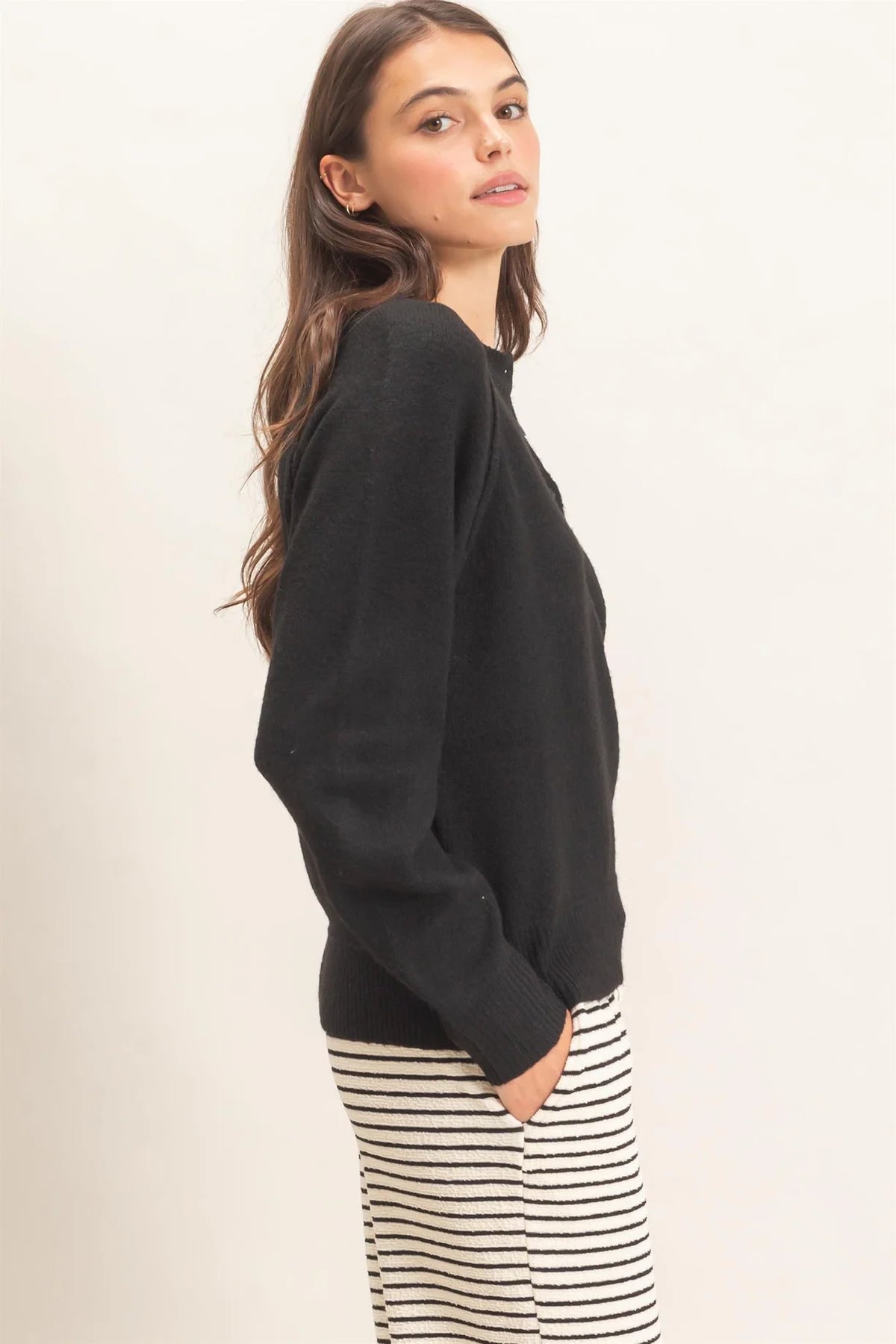 HF26E152 Button Front Raglan Sweater