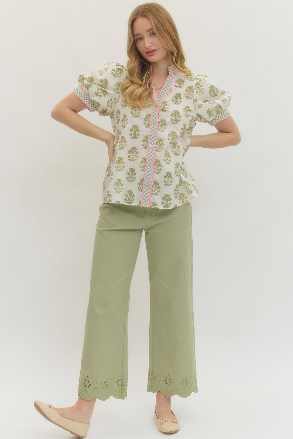 T29707 Floral Puff Sleeve Top