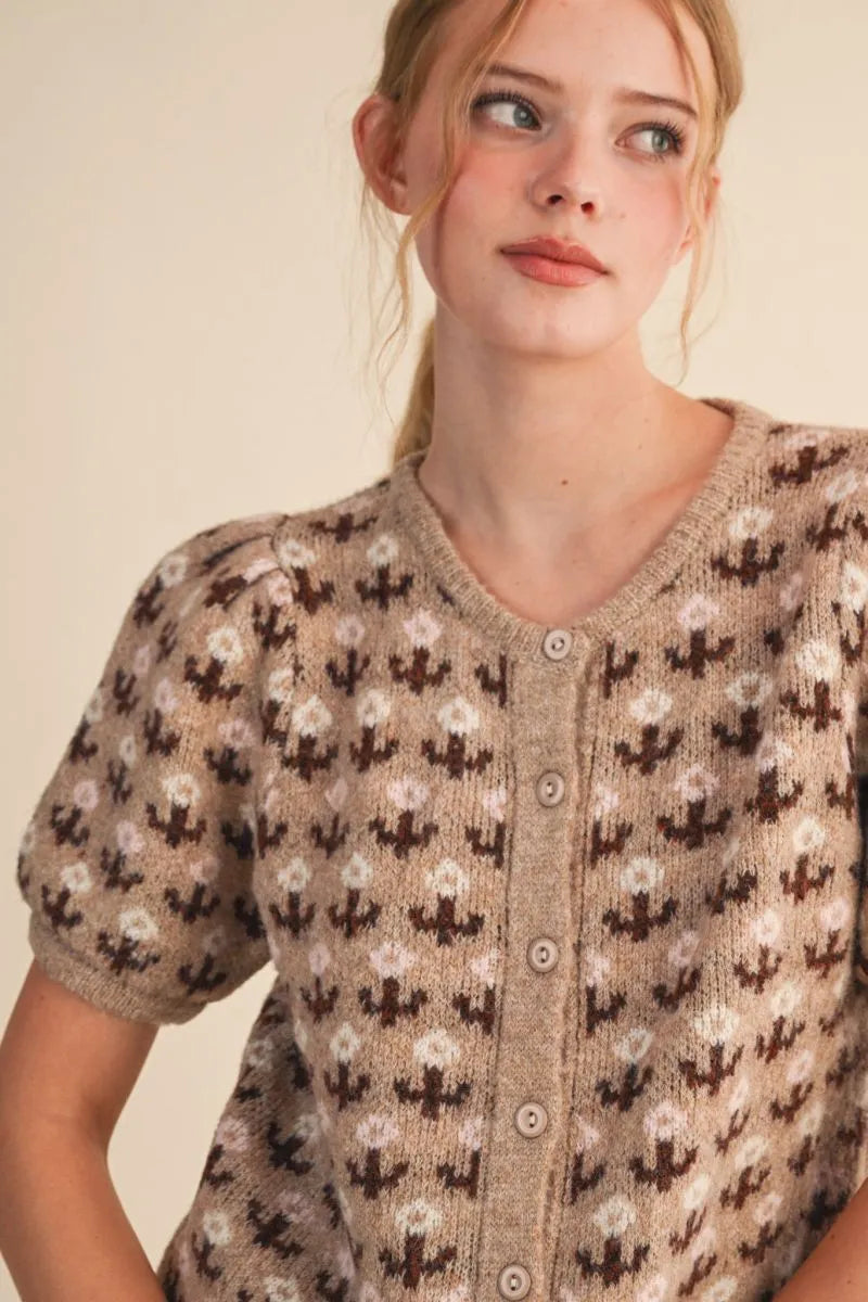 MSW11259 Floral Puff Sleeve Sweater