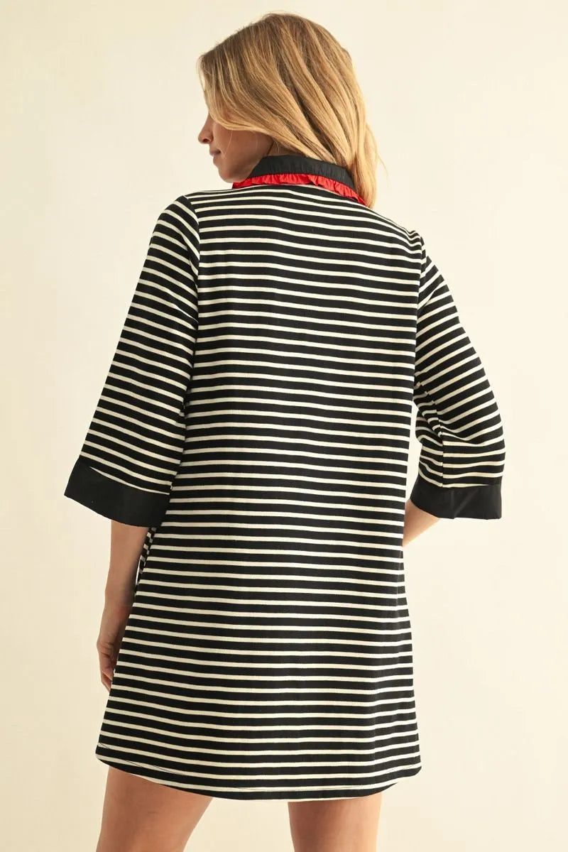 H17113 3/4 Sleeve Stripe Dress