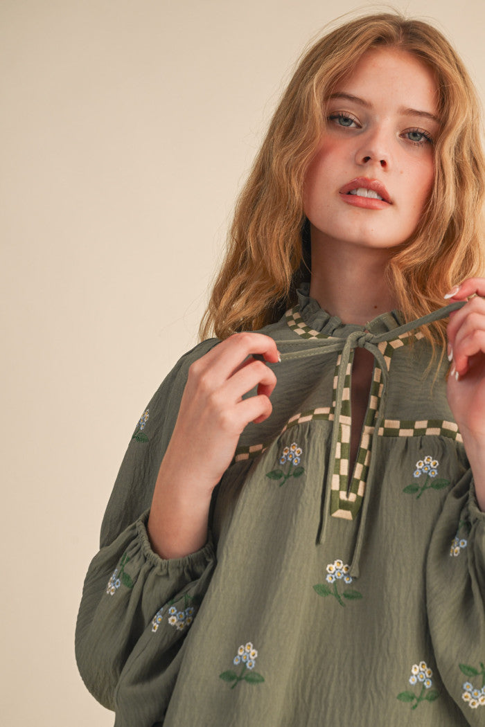 MTP4165 Floral Embroidered Babydoll Top