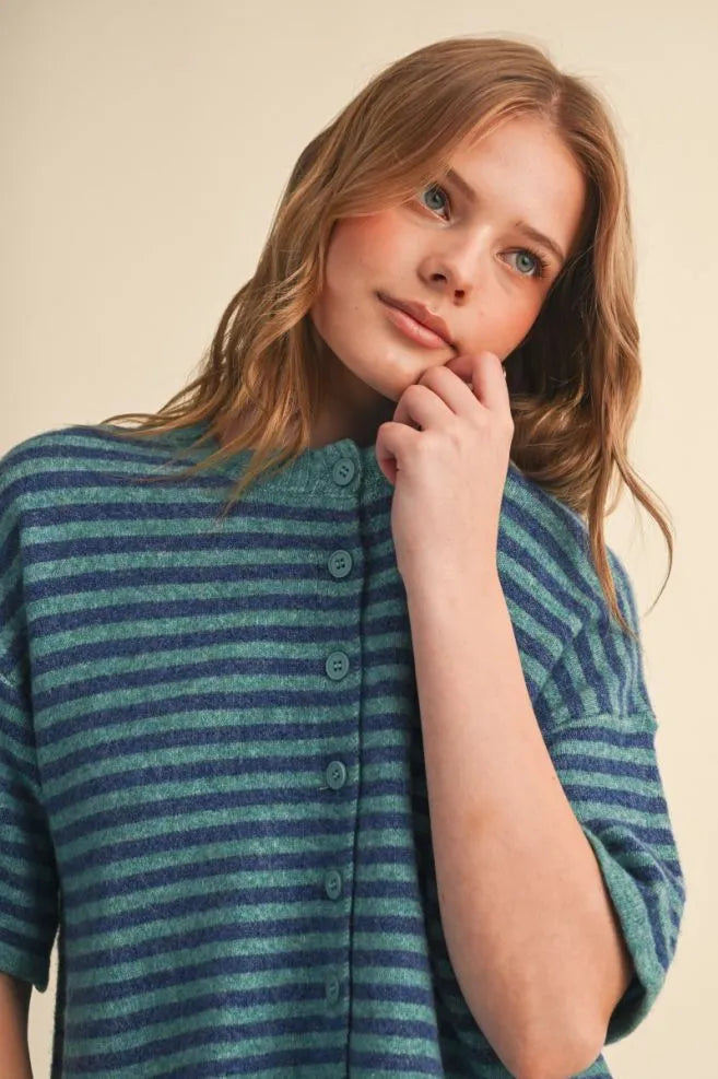 MSW11399 Striped Short Sleeve Sweater
