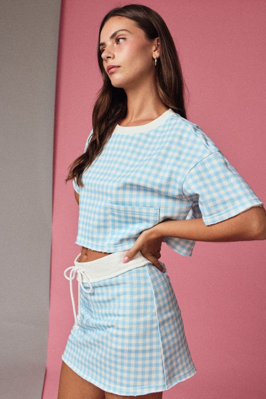 PX17902-4 Gingham Cropped Skort Set