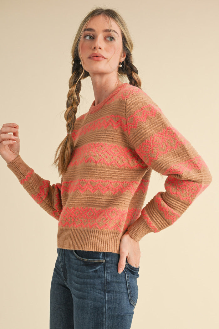 MSW10709 Geometric Striped Sweater