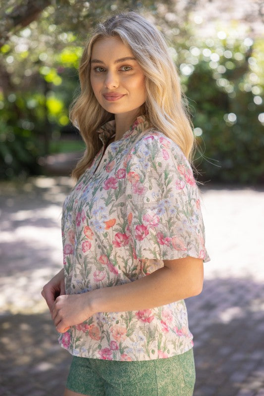 37009 Textured Floral Print Top