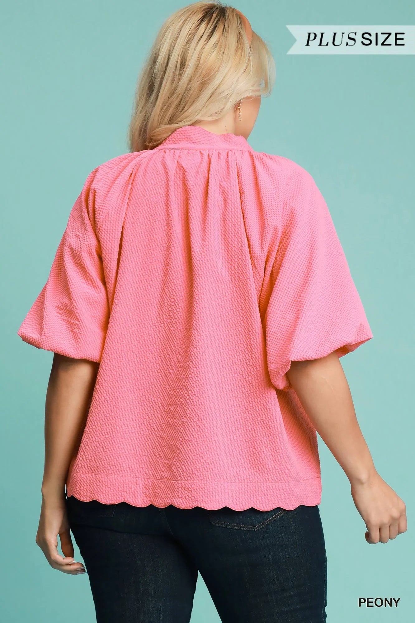 WC4405 Curvy Bubble Sleeved Seersucker Top
