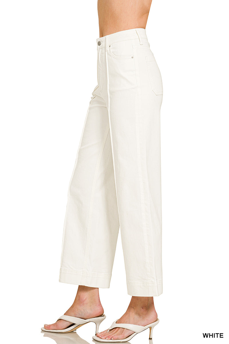 DYP-9558WH High Rise Wide Leg Pintuck Jeans