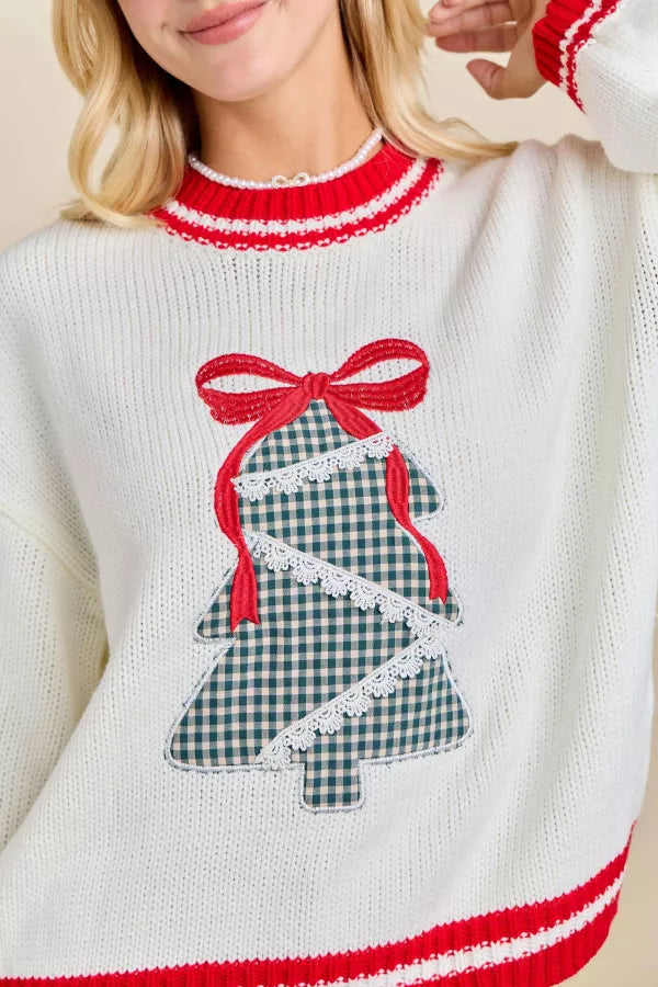 CL21063 Gingham Plaid Christmas Tree Sweater