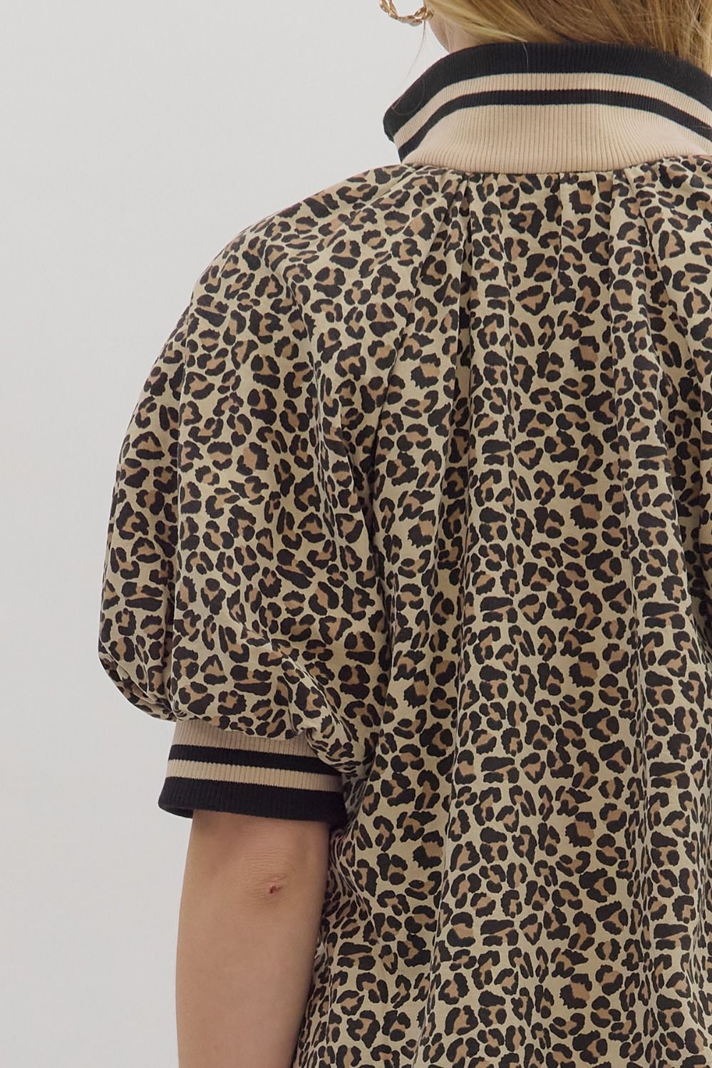 D28113 Leopard Print Puff Sleeve Mini Dress