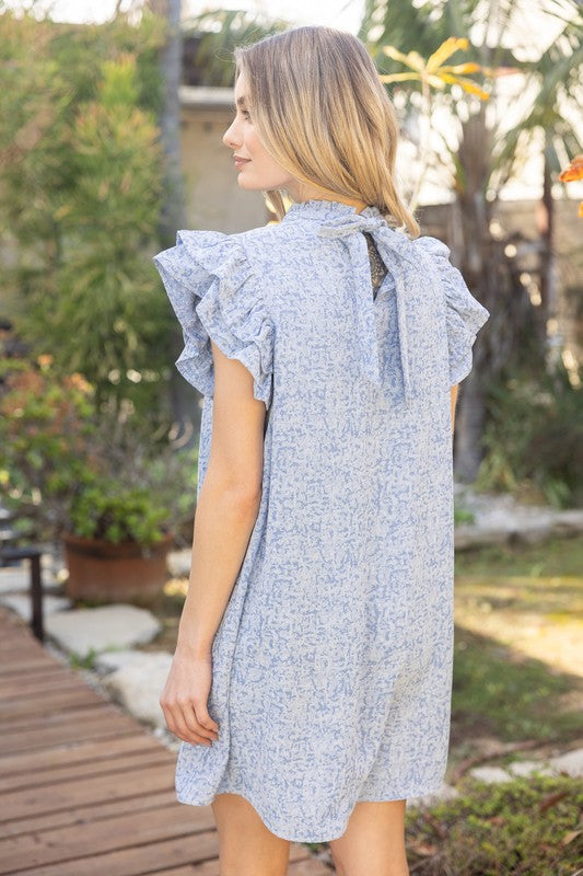 35438 Ruffle Sleeve Pintuck Detailed Dress