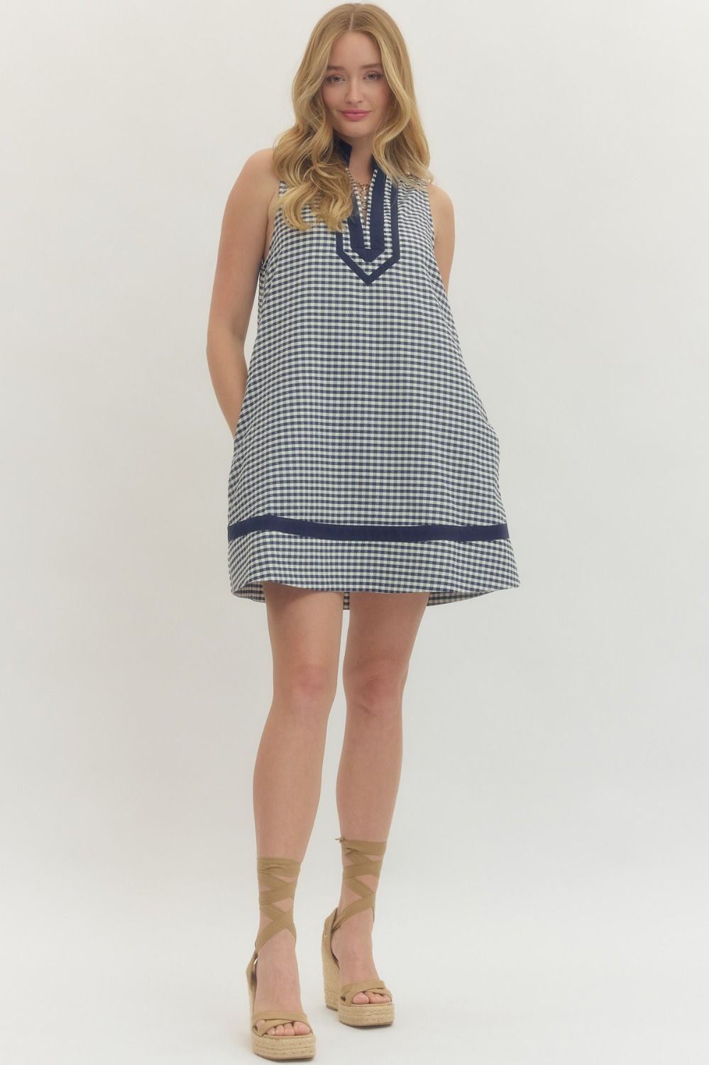 D30290 Sleeveless Gingham Mini Dress