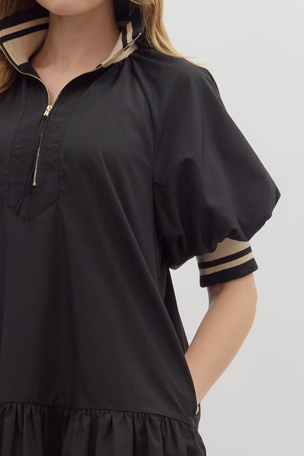 D27625 Solid Puff Sleeve Mini Dress