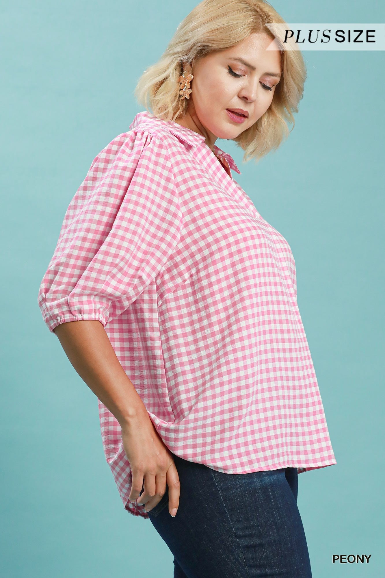 WC6390 Curvy Gingham Collared Blouse
