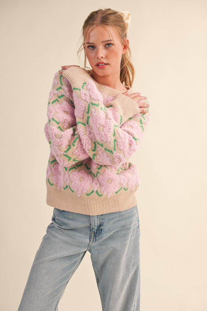 MSW11198 Fuzzy Floral Sweater