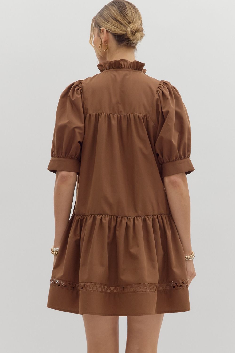 D27502 Solid Ruffle Hem Mini Dress