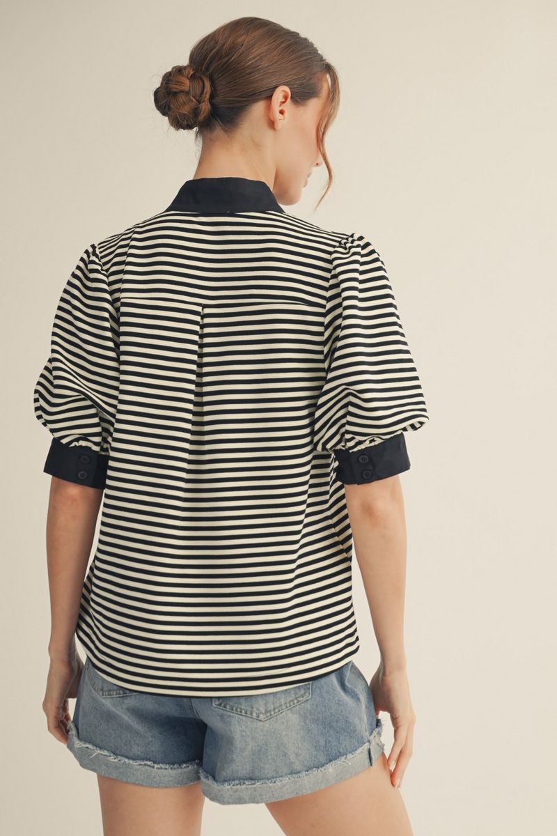 B13435-1 Stripe and Solid Contrast Top