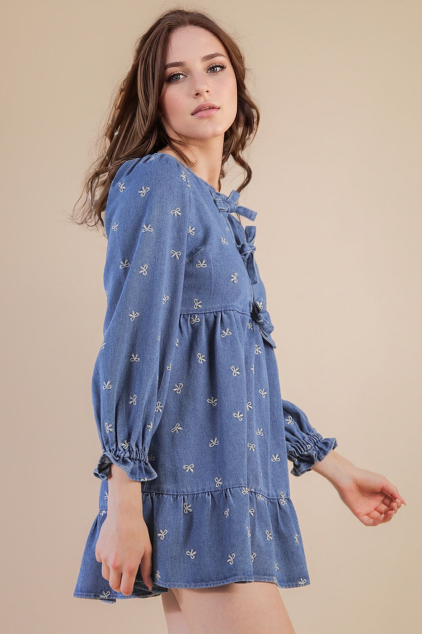 ND31898 Printed Denim Dress