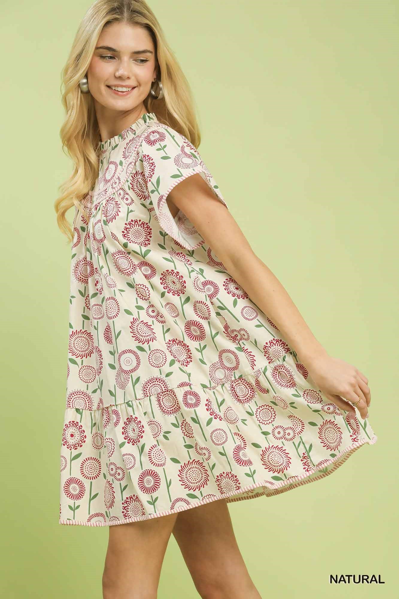 K2118 Floral Print Babydoll Dress