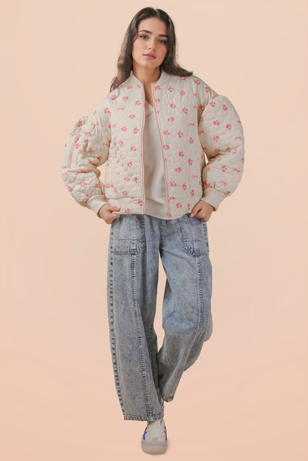 NJ90411 Floral Printed Quilted Jacket