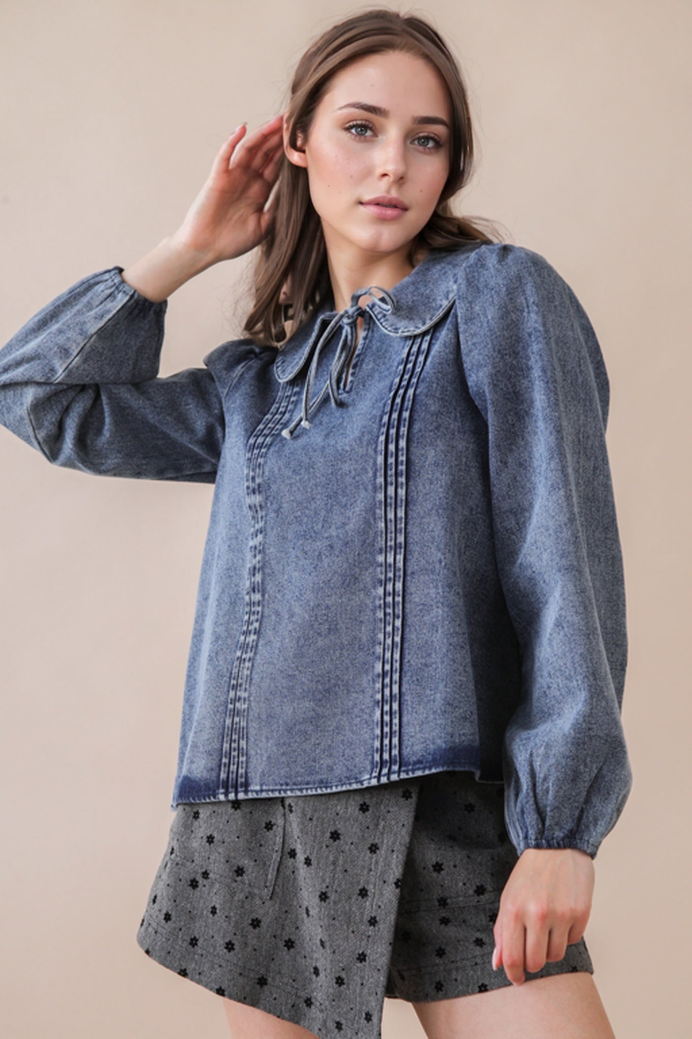 NT12233 Mineral Washed Denim Top
