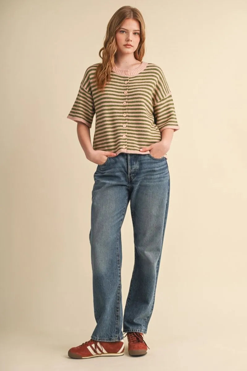 MSW11399 Striped Short Sleeve Sweater