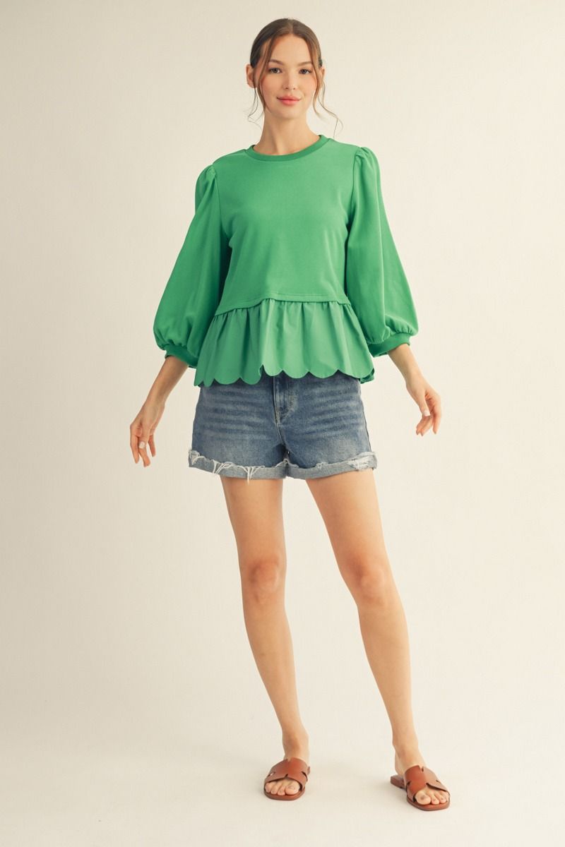 M50243 3/4 Sleeve Peplum Top