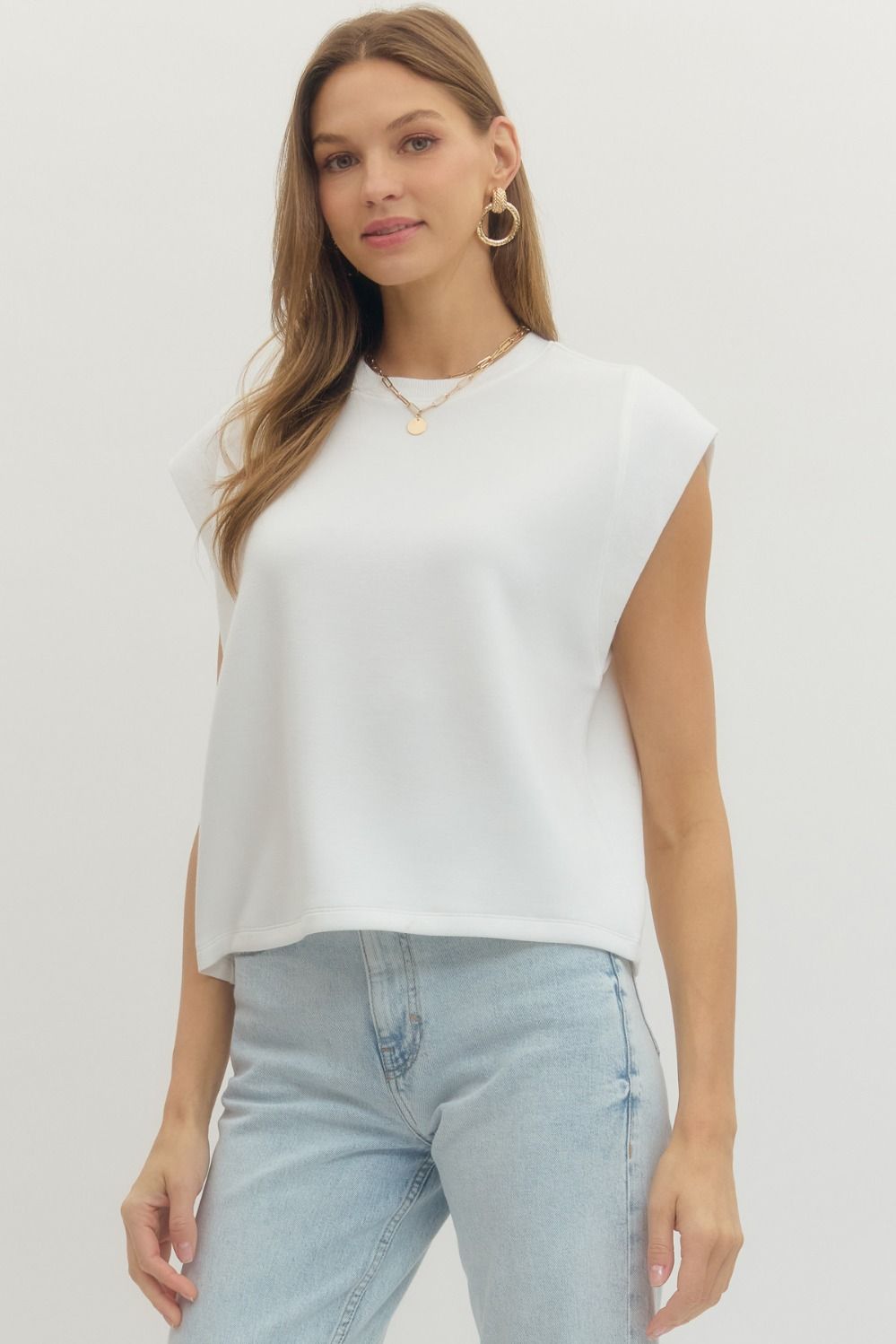 T28380 Solid Cap Sleeve Top