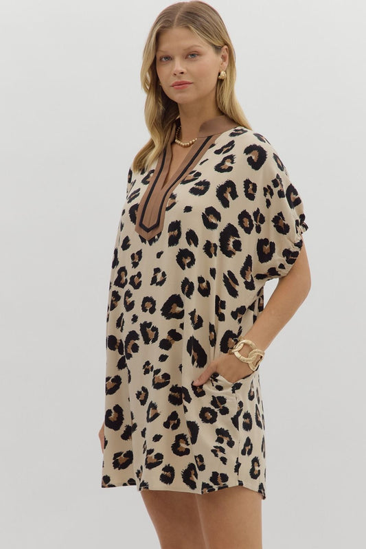 D28188 Oversized Leopard Pattern Mini Dress