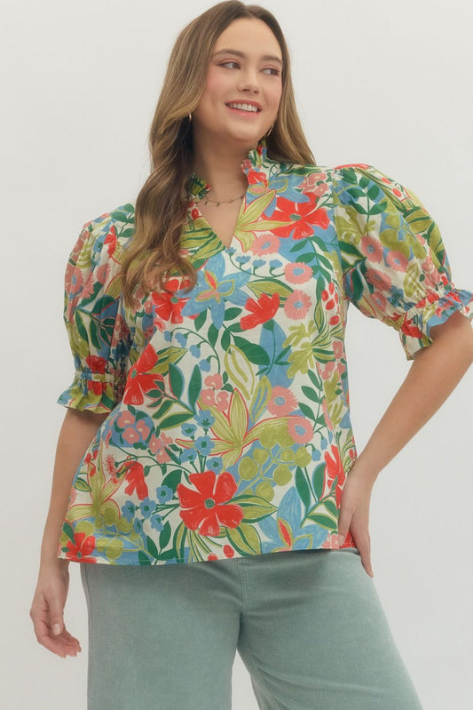 T29545P Curvy Floral Print Top