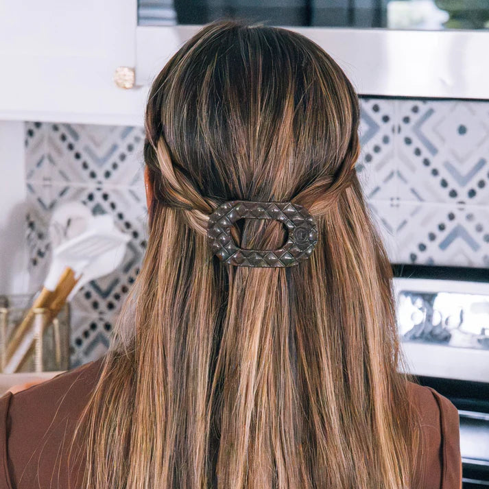 TELETIES Small Quilted Flat Round Hair Clip
