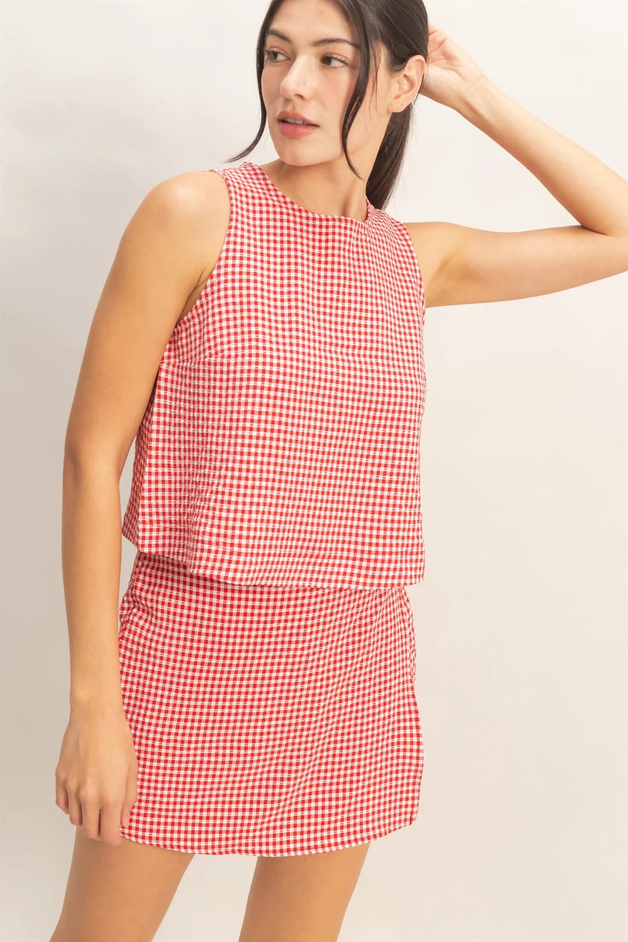 DZ26C688-SET Gingham Checkered Set