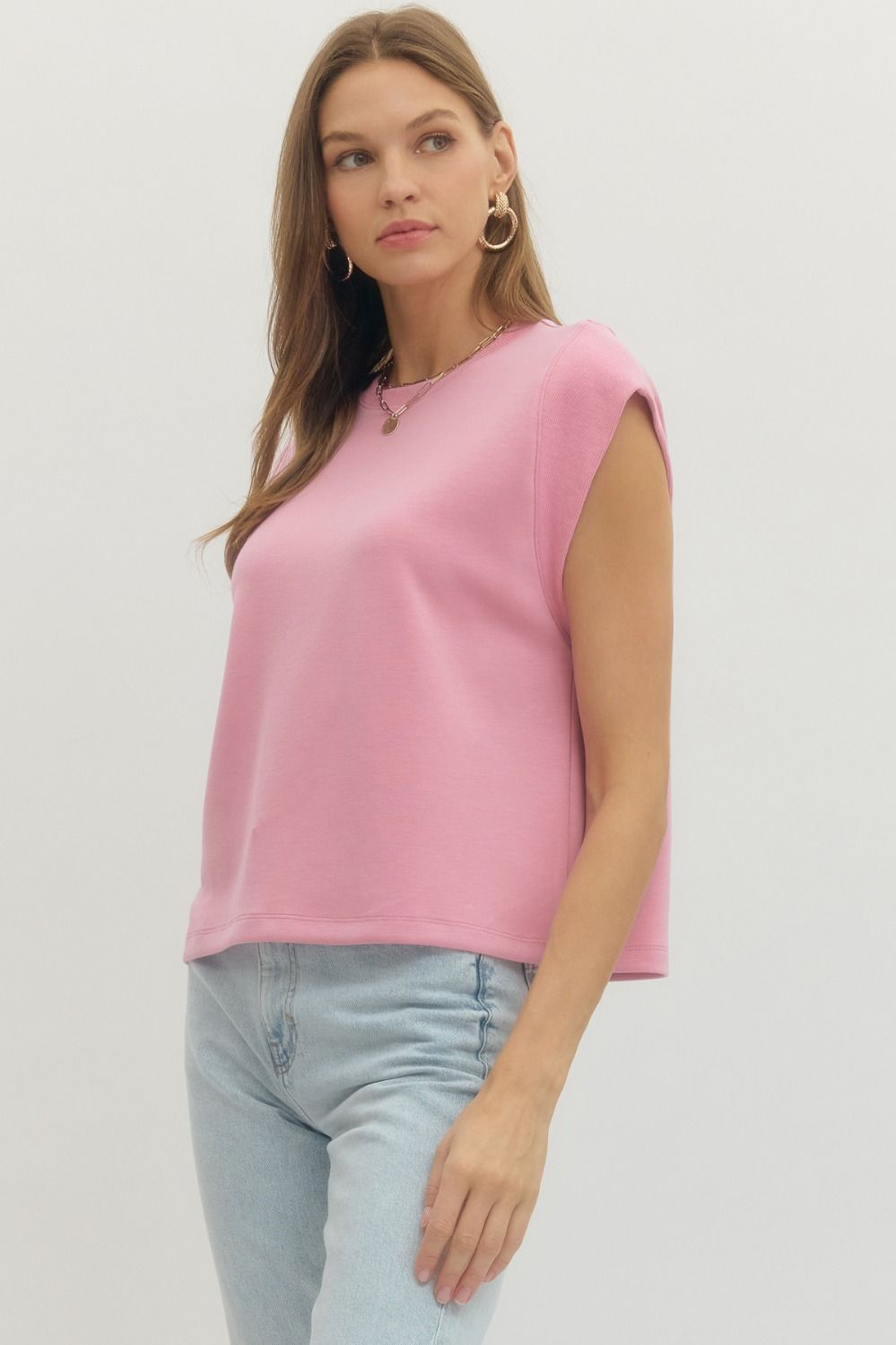 T28380 Solid Cap Sleeve Top