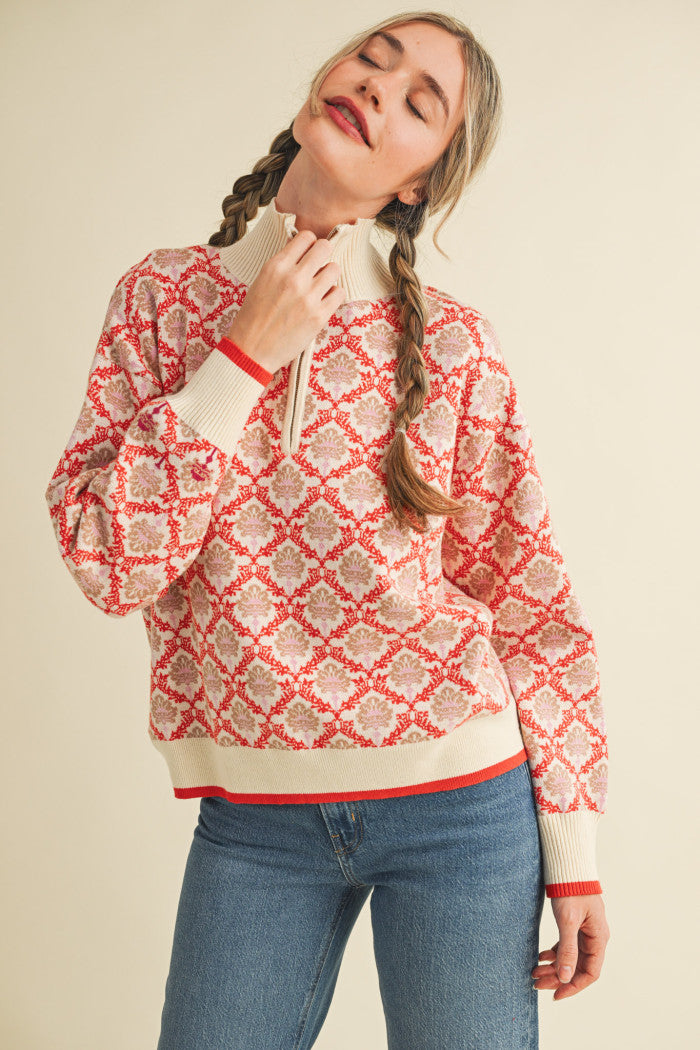 MSW10829 Floral Half Zip Pullover