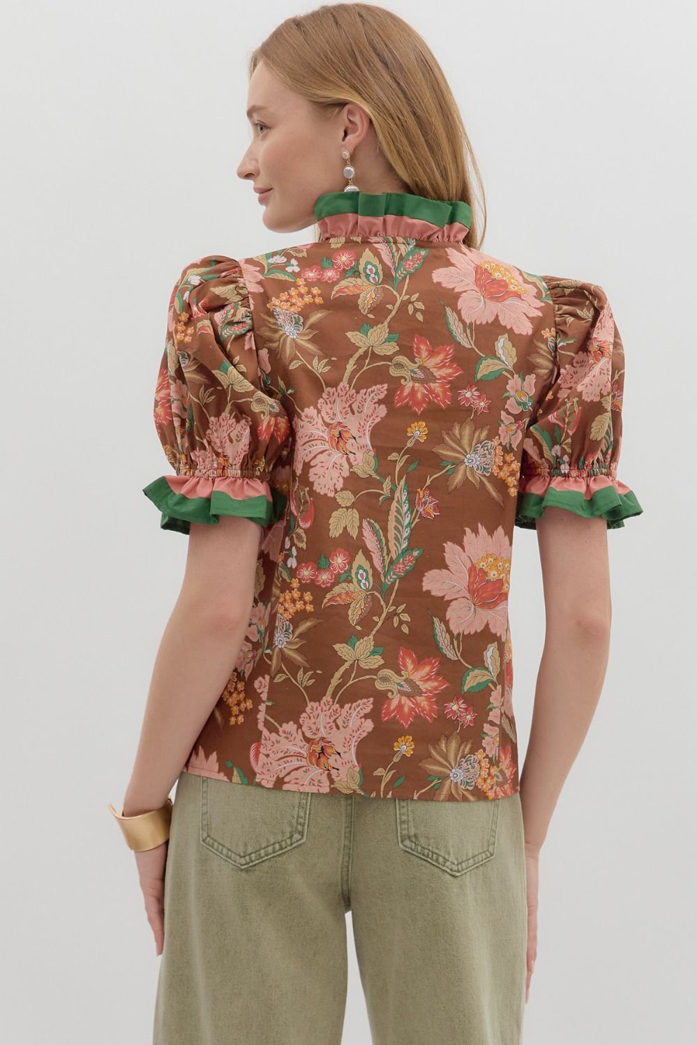 T27949 Floral Print Puff Sleeve Top